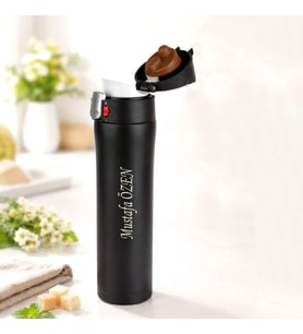Kişiye Özel 304 Kilitli 450 Ml  Termos (Siyah)