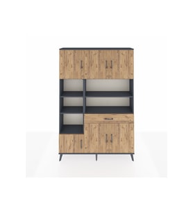 Arges Dolap 10 Raflı Tek Çekmeceli 6 Kapaklı 132x30x195 Antrasit-Çam/Çam