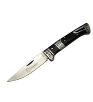 MB3936B Siyah Av / Kamp Çakısı 20cm- Manuel, İşlemeli, Kemerlikli, Ahşap Sap (Çok Renkli)