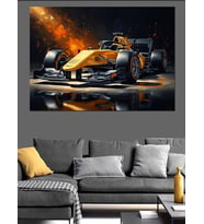 Yarış Pistinde Hızla Giden F1 Aracı Dekoratif Kanvas - Mdf Ahşap Tablo
