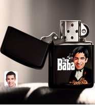 BK Gift Kişiye Özel Godfather Baba Karikatürlü Renkli Baskılı Benzinli Siyah Metal Çakmak-5