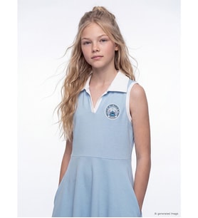 LCW Kids Mavi Polo Yaka Lilo & Stitch Nakışlı Kız Çocuk Elbise