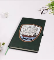 BK Gift Kişiye Özel Gemi Tasarımlı Yeşil Termo Deri Defter Model 3