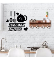 BK Home Doğal Ahşap Raflı Dekoratif Fincan Askılığı ve İsme Özel Mutfak Duvar Süsü-3 (Siyah)