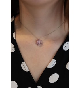 925 Gümüş  Pembe Taşlı Lotus Çiçeği Kolye