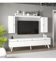 Dekorosso Andora Modern Tv Ünitesi Kitaplıklı Dolaplı Tv Sehpası Beyaz