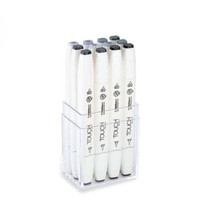 Touch Twin Brush Marker 12 Renk Set MAVİ/YEŞİL GRİ TONLARI 