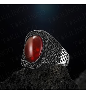 925 Ayar Gümüş Akik Taşlı Siyah Rodajlı Erkek Yüzük
