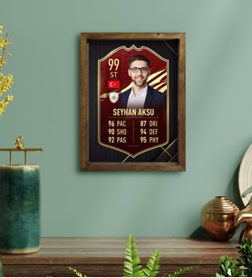 BK Gift Kişiye Özel Doğal Masif Ahşap Çerçeveli Tablo 30x40cm Futbolcu Kartı-3