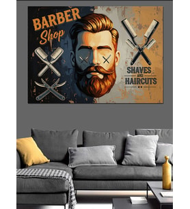 Berber Salonu Vintage Logo Tasarımı Dekoratif Kanvas - Mdf Ahşap Tablo