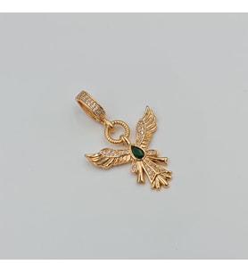 Anka Kuşu Figürlü Kolye Ucu – Rose Gold Xuping, ZirkonTaşlı, Yeşil Damla Taş Detaylı, (3,9 x 2,5 cm)