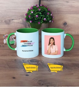 Teknoloji ve Tasarım Öğretmeni Kupa Bardak Yeşil Fotoğraflı Öğretmenler Günü Hediyesi