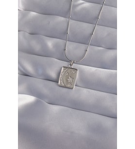 316L Çelik Zincir Gümüş Renk Zirkon Taşlı Ay Yıldız Figürlü Tarot Kolye 58 - SSSSSS7427-7