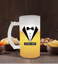 BK Gift Kişiye Özel Smokin Tasarımlı Buzlu Cam Bira Bardağı 50cl-1 (Beyaz)