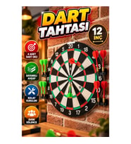 12 İnç Ahşap Dart Tahtası – 4 Metal Uçlu Dart Oku ile Kolay Kurulum