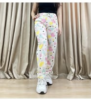 Kadın %100 Pamuk Nefes Alan Kumaş Lastikli Bel Desenli Baskılı Pijama Altı (Ekru)
