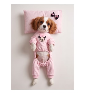 Pinkie Mouse Köpek Uyku Seti Pembe Kalın Penye Köpek Tulumu ve Kurdele Detaylı Mini Yastık 2 Parça