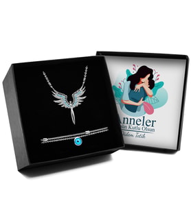 Anneler Gününe Özel Tasarımlı Kişiselleştirilebilir Kutu & Mikail Melek Kolye & Bileklik Seti