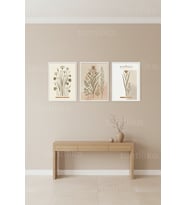 Modern Botanik Minimalist 3’lü Ahşap Çerçeveli Tablo Seti