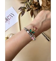 Pembe Kirazlı Gümüş Renk Çelik Pandora Charm Bileklik (Çok Renkli-Multı)