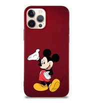 Apple iPhone 12 Pro Soft Premier Kapak Mickey Mouse-C Tasarımlı Silikon Kılıf - Mürdüm (Şeffaf)