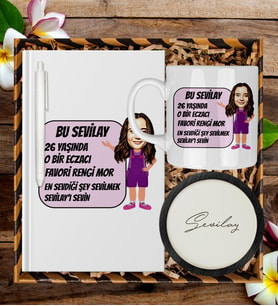 Kişiye Özel Karikatür Tasarım Defter Kalem Kupa Ve Bardak Altlığı Hediye Seti 96164