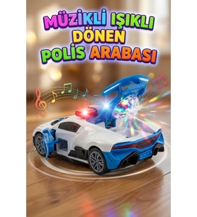 Oyuncak Polis Arabası - Müzikli Işıklı 360 Derece Dönen ve Kapıları Açılan Pilli Araba (25 cm)