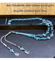 Sevgiliye Günü Hediyesi Turkuaz Renkte Tesbih Harfli Tesbih, Ahşap Kutu Detaylı