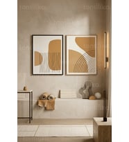 Modern Minimalist Sanat 2'li Ahşap Çerçeveli Tablo Seti
