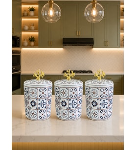 Baharatlık - Kahve Köşesi 3 lü Set Düz Kapak Ceramic Desen Gold