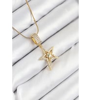 pilelistore 316L Çelik Zirkon Taşlı Yıldız Model Gold Renk Kadın Kolye - TJ-BKO10526