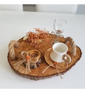 DecartHuma Retro Rustik Ahşap Eskitme Söz Nişan Kahve Sunum Damat Tepsisi