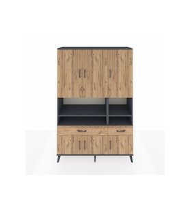 Hyperion Gardrop 8 Raflı 2 Çekmeceli 6 Kapaklı 132x44x195 Antrasit-Çam