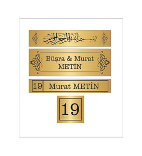 4 LÜ SET KAPI İSİMLİĞİ GOLD METAL ÜZERİ BASKI