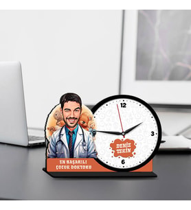 Erkek Çocuk Doktoruna Hediye Karikatürlü MDF Masa Saati
