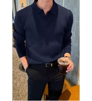 Erkek Polo Yaka Triko Kazak Slim Fit Fitilli