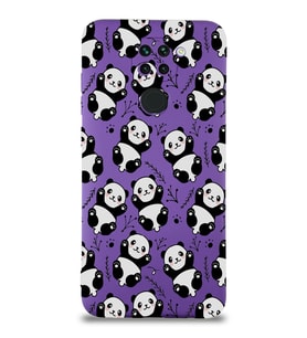 Xiaomi Redmi Note 9 Uyumlu Lansman Kılıf Panda Tasarımlı İçi Kadife Kapak-Mor (Şeffaf)