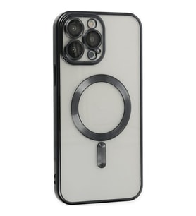 ALLY iPhone 14 Pro 6.1inç Renkli Kenar Lazer Çerçeveli Magsafe Uyumlu Silikon Kılıf (Siyah)