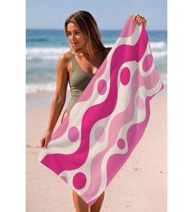 Valerine Life Plaj Havlusu 70x140cm Havuz Spa Sauna Spor Pamuklu Emici Pembe Dalgalar