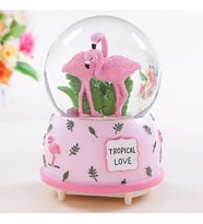 Flamingo Temalı Püskürtmeli Kar Küresi ve Müzik Kutusu Büyük Boy