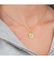 Hamsa Madalyon Gümüş Kolye (Antik Sarı Altın)