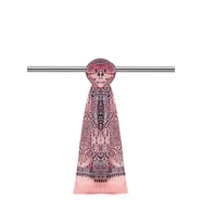 Bursa İpek Pembe Etnik Desen Soft Şal