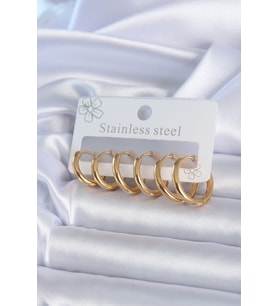 316L Çelik Gold Renk Halka Model Kadın Küpe Seti 5886 - EEEEEE7770-4577