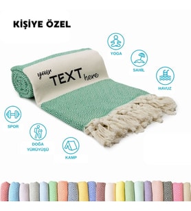 Kişiye Özel Elmas Desenli Nakışlı Peştemal – İsim Yazılı Oversize Türk Plaj Havlusu – Banyo Havlusu