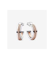 Pandora Tarzı Signature İki Renkli Logo ve Pavé Halka Küpeler (Rose)