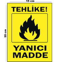 Metal Tehlike Yanıcı Madde 15 cm x 20 cm Uyarı Levhası Yönlendirme Tabelası