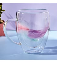 Tüy Detaylı Çift Cam Tasarımlı Cam Kupa 350Ml