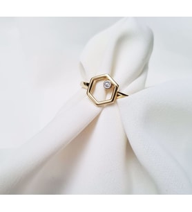 Hexagon Altın Yüzük 14K Modern (Çok Renkli)