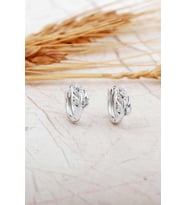 Taşlı Rodyumlu Yaprak Gümüş Mini Halka Küpe 7316