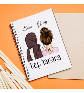 Kız Arkadaş Tesettürlü - Açık ( Hep Yan Yana ) Tasarımlı Defter Kişiye Özel